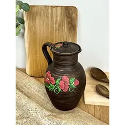 Кувшин керамический (глиняный) резной с ручкой Мак 2.5 л