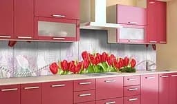 Вініловий кухонний фартух Happy Pocket Червоні тюльпани наклейка для кухні дошки ПВХ Текстура Сірий Z181590 - мініатюра 3