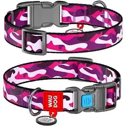 Нашийник для собак Waudog Nylon нейлоновий c QR паспортом, малюнок Рожевий камо, пластиковий фастекс, M, Ш 20 мм, Дов 24-40 см