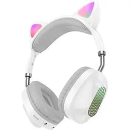 Навушники бездротові Hoco ESD13 Skill cat ear BT з вушками кота білі