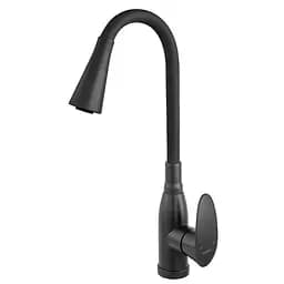 Смеситель для кухни Plamix Cezar-011-B Set Matte Black Refl.Black с силиконовым изливом, с подводом PM0719, Черный матовый