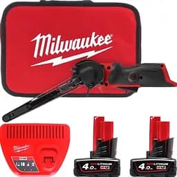 Шлифмашина ленточная аккумуляторная бесщеточная MILWAUKEE, M12 FBFL13-402B, 13мм (ЗУ, 2х4Ач, сумка)
