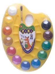 Фарби акварельні на палітрі, 12 кольорів, натуральний пензель, жовтий