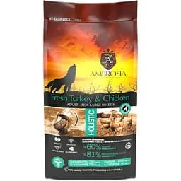Сухий корм Ambrosia Grain Free Dog Adult For Large Breeds Fresh Turkey & Chicken для дорослих собак великих порід зі свіжою індичкою та куркою 12 кг