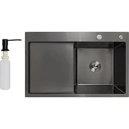 Мийка для кухні Lidz Handmade H7849BL інтегрована крило зліва PVD 3.0/1.0 мм Brushed Black (LDH6545BPVD43623)