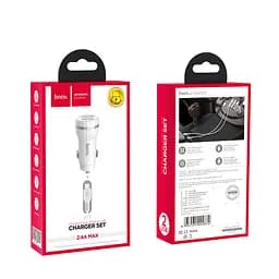 АЗП - Зарядний адаптер для авто Hoco Z27 + кабель Type-C - 2 USB 2.4A комплект білий - мініатюра 2