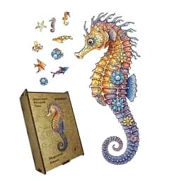 Деревянный фигурный пазл Морской Конек, А3, Деревянная коробка 200 элементов