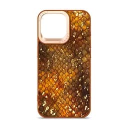 Кожаный чехол для Apple iPhone 15 Pro Max, Harder Nagas, коричневый, термополіуретан ТПУ + экокожа с имитацией шкуры Наги, панель, защита корпуса, противоударный, микрофибра, рамка вокру камеры, защита всего корпуса, (ARM76745)