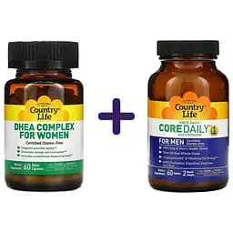 Набор: комплекс витаминов для женщин Country Life DHEA 60 капсул + мультивитамины для мужчин Country Life Core Daily 1 60 таблеток