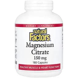 Цитрат магнію Natural Factors Magnesium Citrate 150 mg, 180 капсул для підтримки м'язів та нервової системи