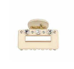 Заколка-крабик прямоугольная со стразами Fashion пластиковая с пружинным зажимом Молочный