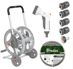 Металевий візок зі шлангом Bradas WHITE LINE 1/2" 30 м та аксесуарами комплект для поливу SILVER PRO SET (WL-AG33330SET1)