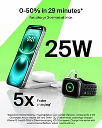 Зарядний пристрій бездротовий Belkin UltraCharge 2-in-1 Foldable Magnetic Charging 25Вт, білий - мініатюра 5