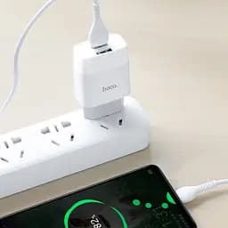 Мережевний зарядний пристрій Hoco C73A Glorious 2.4A 2USB-A + кабель USB to Type-C Білий - мініатюра 7