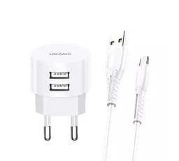 Зарядный набор Usams T20 2 выхода угловых USB (блок адаптер + кабель) белый