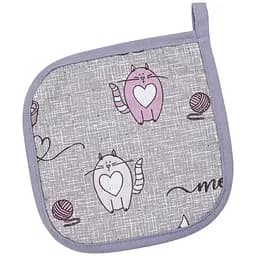 Прихватка Home Line Кіт на кухні 20x20 см сіро-рожевий (175299)