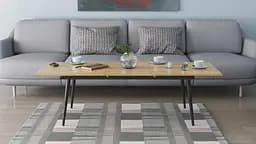 Стіл журнальний трансформер Dandi Small Ferrum-decor 45x120(160)x70 Чорний метал ДСП Дуб Артізан 16 мм (FRD-106800) - мініатюра 6