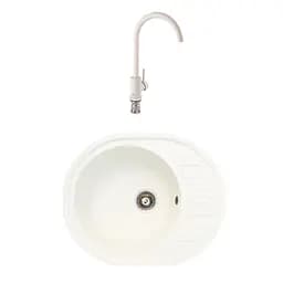 Гранітна мийка з краном овальної форми WIZ № 11 620х500 мм (Біла)