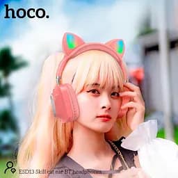 Навушники бездротові Hoco ESD13 Skill cat ear котячі вушка рожеві - мініатюра 4