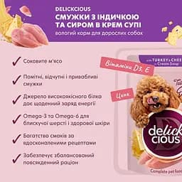 Вологий корм для собак Delickcious Смужки з індичкою та сиром в крем супі 85 г - мініатюра 5