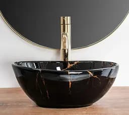 Умивальник Rea Sofia mini black marble shiny накладний REA-U6963, Чорний матовий - мініатюра 5