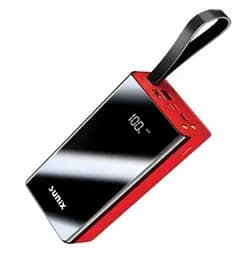 Универсальная зарядная батарея Sunix 30000mAh Power Bank + встроенные кабеля + фонарик (Черный с красным)