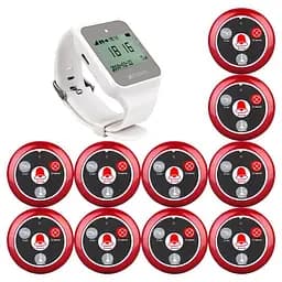 Система виклику офіціанта бездротова з годинником - пейджером Retekess TD108 + 10 червоних кнопок (з кнопкою КАЛЬЯН) (100417)