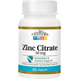 Вітаміни та мінерали 21st Century Zinc Citrate 50 mg, 60 таблеток