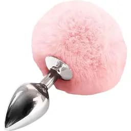 Металлическая анальная пробка М Art of Sex Metal Butt plug Rabbit Tail Нежно-розовая
