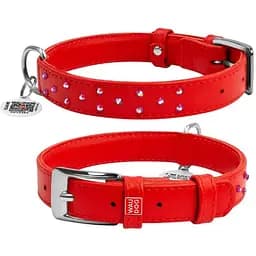 Ошейник для собак Waudog Glamour кожаный с QR паспортом, с клеевыми стразами, M, Ш 25 мм, Дл 38-49 см (4823089307091)