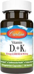 Вітаміни та мінерали Carlson Labs Vitamin D3 + K2, 60 вегакапсул