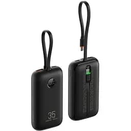 Зовнішній акумулятор VEGER 10000 mAh with built-in cables Type C / Lightning PD QC3.0 35W K1 (W1188) black (VG-W1188) - мініатюра 1