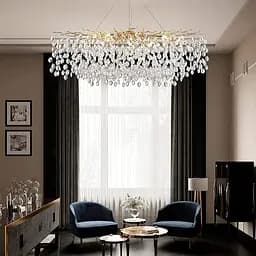 Видовжена золота люстра DIAMINA з кришталевим камінням у корпусі 120 см | Арт. 33007-L1200*400 GD | Line F