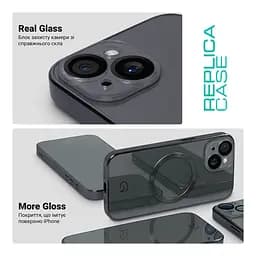 Чехол-накладка для Apple iPhone 15, Replica MagSafe, серый, противоударный защитный чехол с магнитным кольцом MagSafe, защита всего корпуса, TPU+PC, зеркальный, выступающий бортик вокруг экрана, ArmorStandart (ARM76226) - мініатюра 3