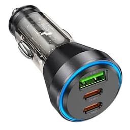 Зарядное устройство для авто Hoco NZ12D Lucky car charger 3 порта 2*Type-C + 1*USB 60 W черно прозрачный