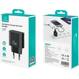 Мережевий зарядний пристрій Usams T65 US-CC315 25W Black (CC315TC01) [164374] - мініатюра 6