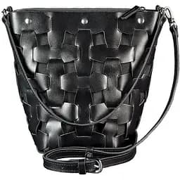 Шкіряна плетена жіноча сумка Пазл M вугільно-чорна