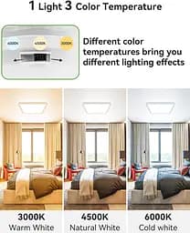 Стельовий світильник zemty 2 Pack 18CM LED  3000K/4000K/6500K, 15W 1500LM Black Square Flush Bathroom Lights, водонепроникний - мініатюра 4