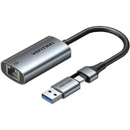 Перехідник USB 3.1 Type-C --> Ethernet RJ45 1000Mb +USB-A adapter сірий Aluminum Alloy Type Vention