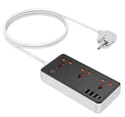 Мережевий фільтр подовжувач Hoco AC8-A 3 розетки + 3 USB+USB-C 30W 220В кабель 15м Black-White - мініатюра 2