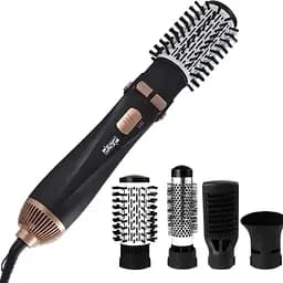 Фен щітка DSP 4в1 гребінець з обертовою насадкою для укладання та завивки волосся з іонізацією автоматична 1200 Вт Чорний