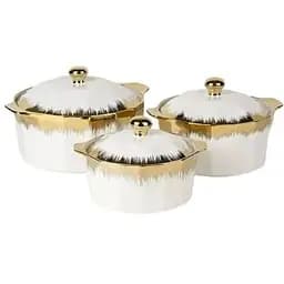 Набір супниць керамічних із кришками 3 шт 1,5 л 2,5 л 3,5л Білий із золотистим декором