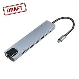 Хаб 2E USB-С USB-A 2.0/USB-A 3.0/2xUSB-C PD/HDMI/microSD/SD/Ethernet 0.13 м сірий