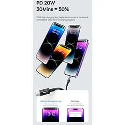 Кабель Baseus Gem Fast-Charging Cable Type-C to Lightning 20W 1m P10373001511-00 Purple - мініатюра 5