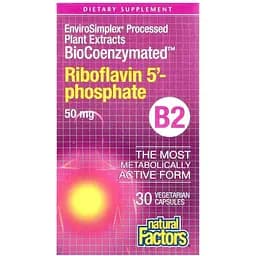 Рибофлавін 5'-фосфат Natural Factors BioCoenzymated Riboflavin 5' Phosphate 50 mg, 30 капсул активный витамин B2 для энергии и кожи