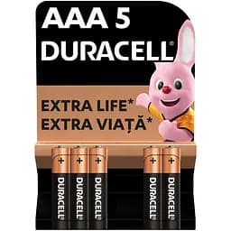 Щелочные батарейки мизинчиковые Duracell 1.5 V AAA LR03/MN2400, 5 шт.