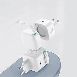 МЗП Usams US-CC202 GaN With Type-C Magnetic Retractable Cable Module XMF Ser. 35W (2USB-C) White - мініатюра 2