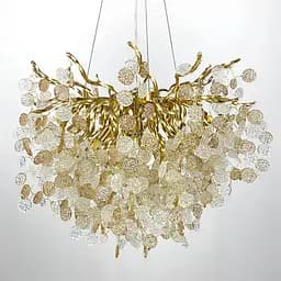 Люстра в золотистому корпусі з пластинами з комбінованого скла Line.F MD 9046 GD