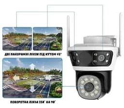 Вулична IP камера з трьома лінзами 6 Мп поворотна Wi-Fi з нічним баченням - мініатюра 2
