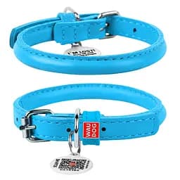 Нашийник для собак шкіряний Waudog Glamour з QR-паспортом круглий Д 8 мм Д 25-33 см блакитний